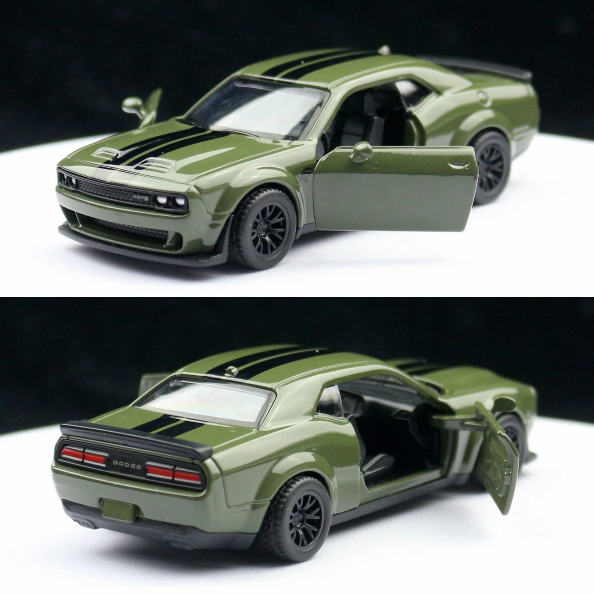 1/44 Dodge Challenger SRT Hellcat Model samochodu zabawkowego Diecast Metal Vehicle Miniature Pull Back Door Openable Collection Gift for Kid