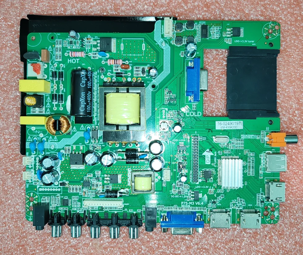 اللوحة الأم للتلفزيون 3 في 1 led v6.4 ، تم اختبارها ، صورة مادية ، 68v ، 640ma ، 75w