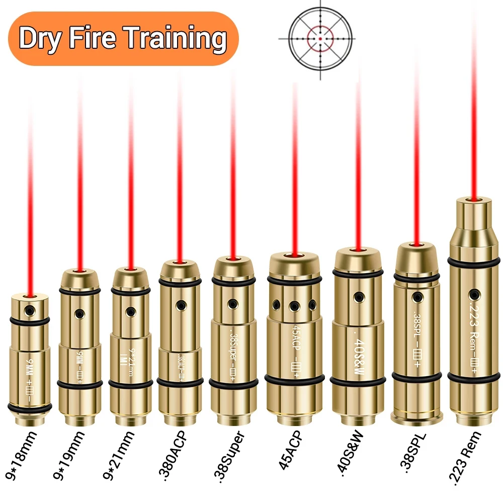 9mm/380ACP/40S&W/223Rem/45ACP Laser Training Bullet Dry Fire Laser Trainer Cartridge Tactical Red Dot Laser Training Bore Sight