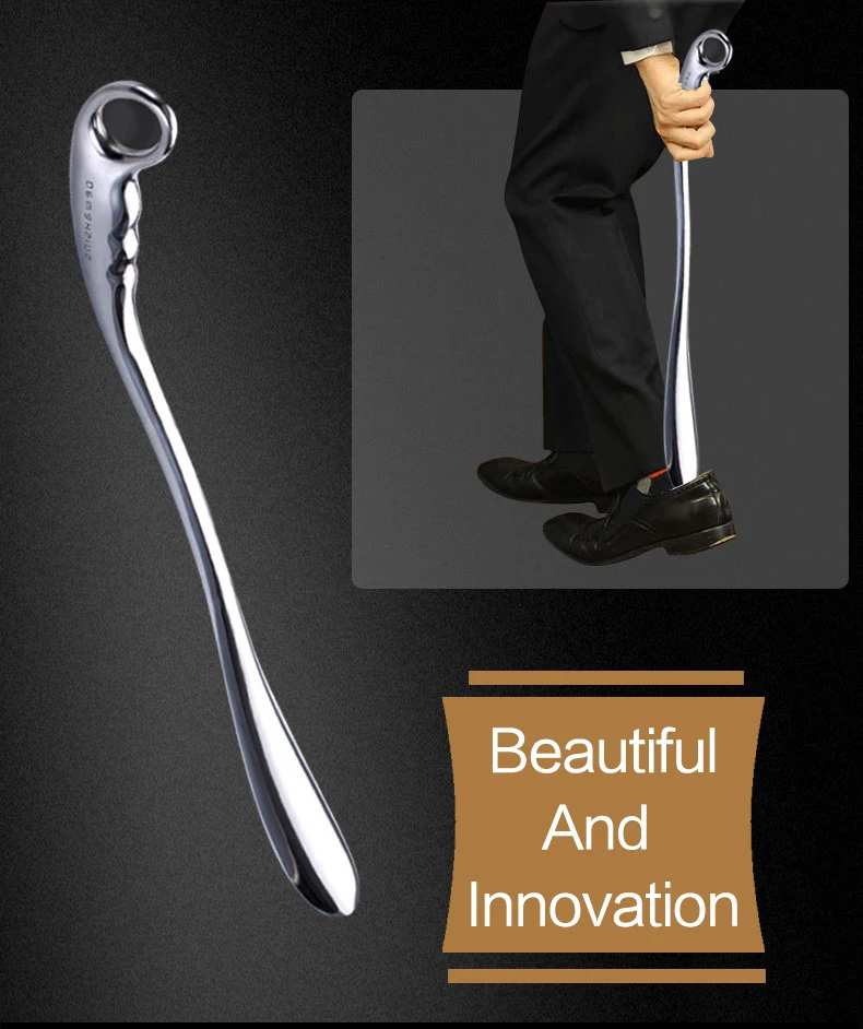 Professionelle 52 cm lange Schuhlöffel aus legiertem Metall zum bequemen Tragen von Schuhen, Horn und Löffel, Leder-High-Heel-Schuh-Hängelöffel – Detail 3