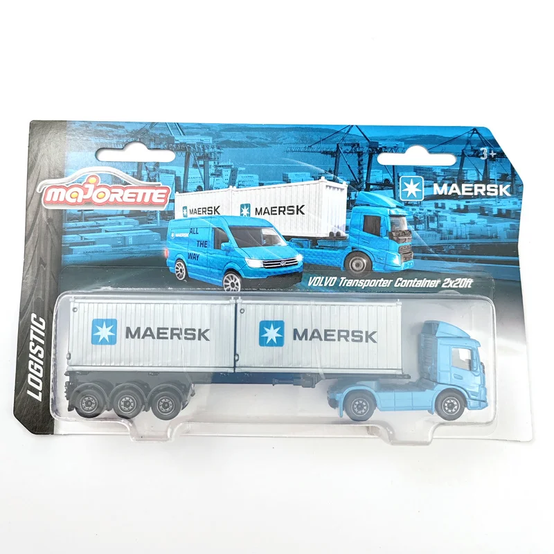 Majorette Cars VOLVO TRANSPORTER 40FT CONTAINER VOLKSWAGEN CRAFTER & MAERSK 1/64 Die-cast Model Collection Toy Vehicles