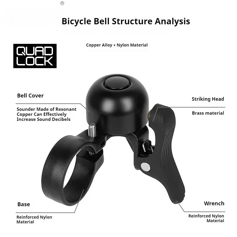 

QUAD LOCK Road Bike Bell Bend Handle Bicycle Small Bell Warning Horn Retro Bicycle Riding Equipment Accessories