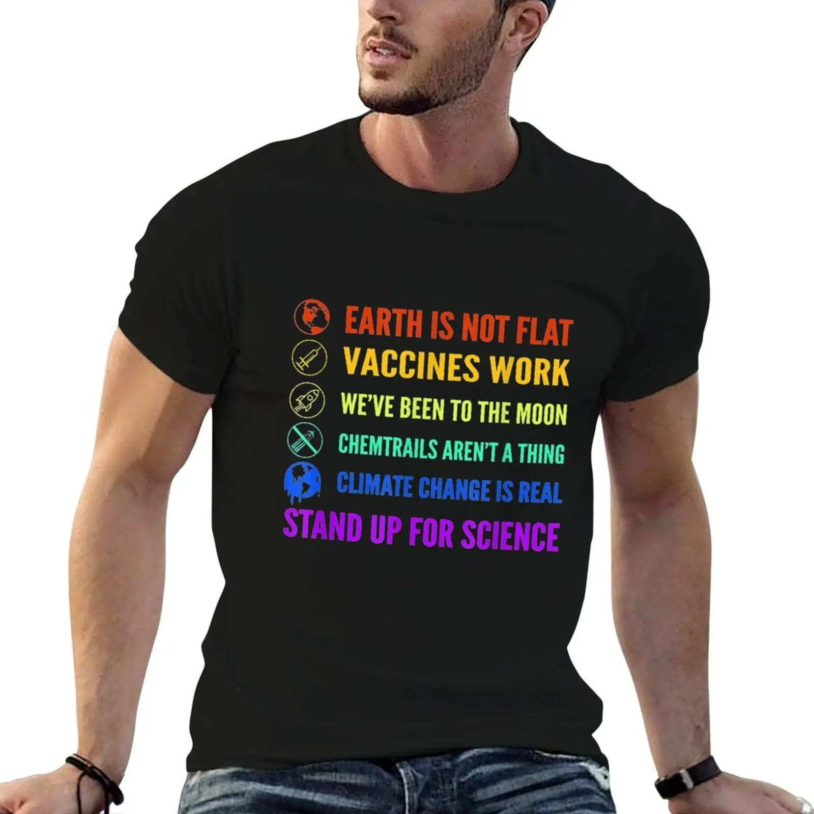 

Earth is Not Flat Vaccines Work Moon science T-Shirt mens graphic t shirts man t shirt graphic T-Shirt