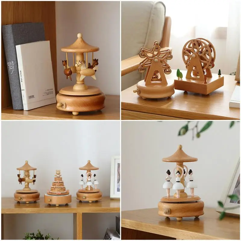 Innovative Ferris Wheel  Birthday Cake Shaped Wooden Music Box Toy Decoration Cute Birthday Present Christmas Gift For Kids