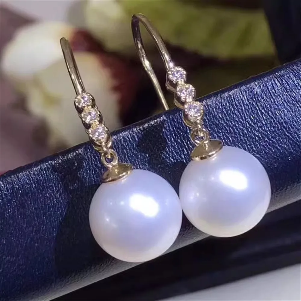 DIY Pearl Accessories S925 Silver Natural Pearl Earrings with Empty Support Fashion Earrings Fit 8-11mm Round Elliptical Beads