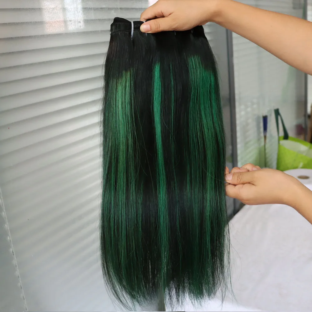 

Выделите Ombre Piano Color Highlight 1B Зеленые индийские человеческие волосы для наращивания плетения с двойным утком Virgin Remy Пучки волос Прямая поставка