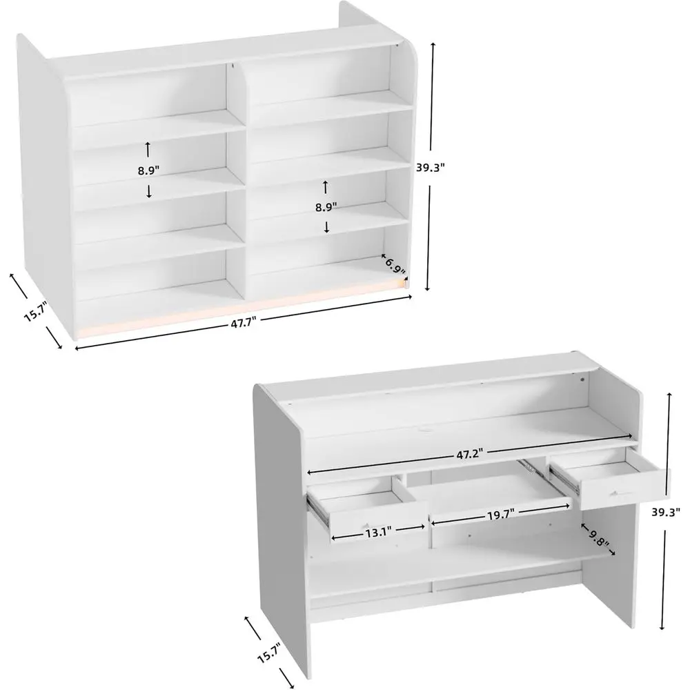 Reception Desk with Counter for Retail & Checkout,Modern Front Desk Reception Room Table with Outer Display Rack, 47.7 inch Reta