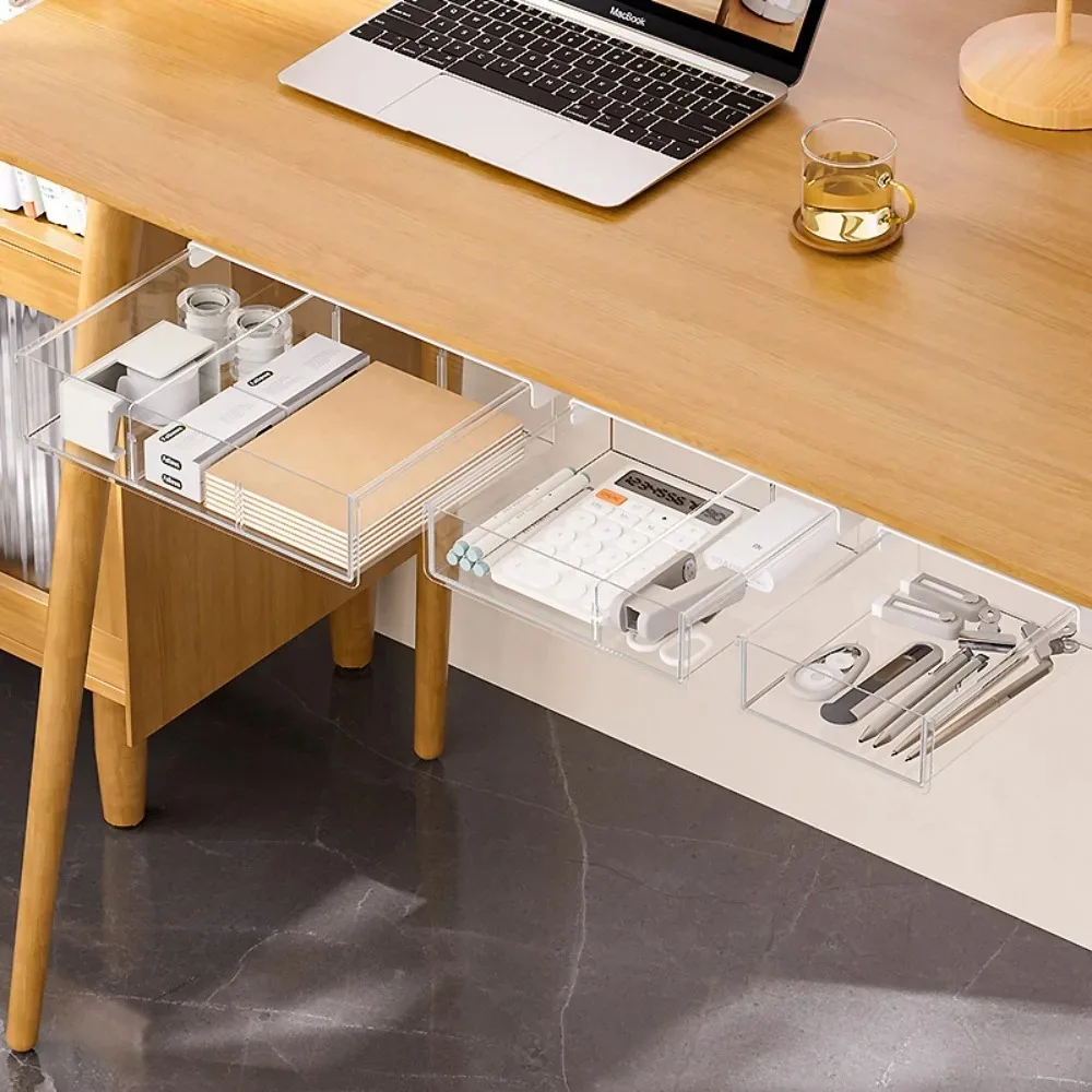 درج شفاف تحت منظم المكتب، مخفي، سعة كبيرة، متين، مريح وغير تالف، صندوق تخزين الطاولة #1