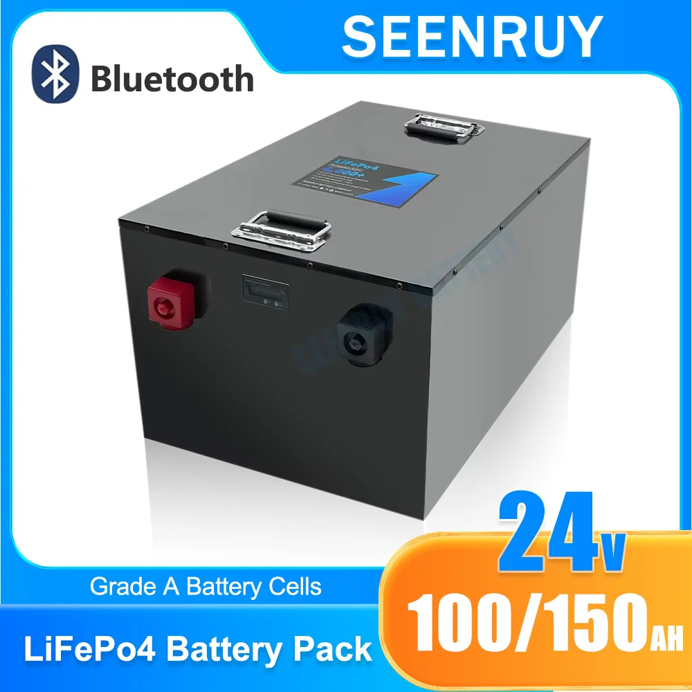 

24 В 100 Ач 150 Ач LiFePO4 литий-железо-фосфатный аккумулятор 12,5 кВтч с Bluetooth для дома на колесах, резервное питание, накопичение солнечной энергии