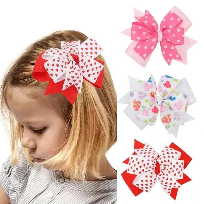 

Oaoleer Sweet Girl Valentine's Day Hair Bow Clip Cute Solid Love Heart Print Hairpin Barrettes Headwear Fahsion Hair Accessories