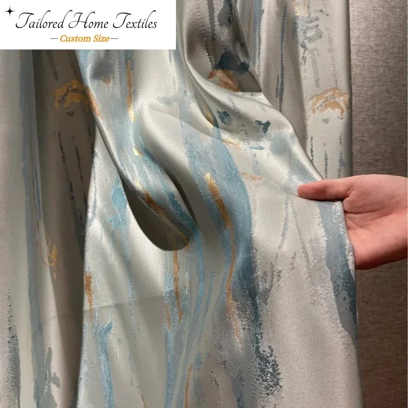 

Custom Size Gold Thread Jacquard Curtains Heavyweight Fabric Luxury Villa Drapes Custom Curtains for Living Room window Decor