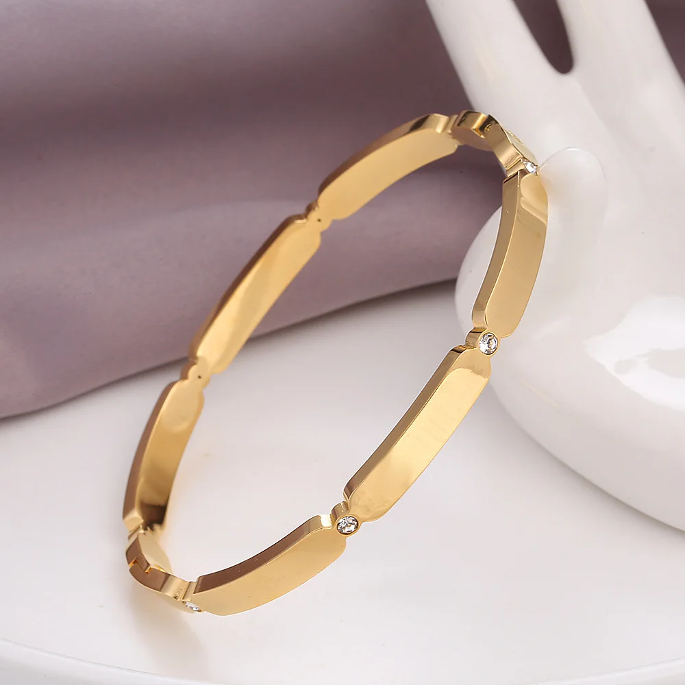 Trendy Stainless Steel Square Shaped Chic White Zircon Bracelets Bangles for Women Charm Luxury Jewelry Gift