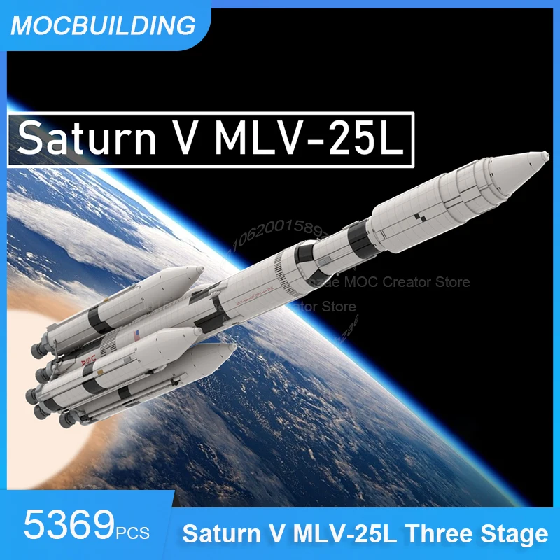 MOC Building Blocks Saturn V MLV-25L Two or Three-Stage Mobile Launcher & Launch Umbilical Tower Assemble Bricks Space Toys Gift