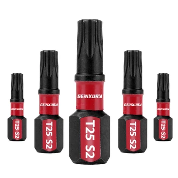 GEINXURN 임팩트 터프 #25 Torx 1 in. 삽입 드라이버 비트, 마그네틱 T25 파워 비트, S2 합금강 T25 스크루드라이버 비트, 대량 세트 