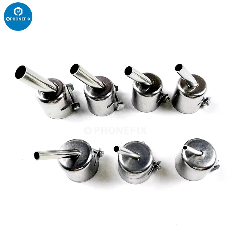 7pcs 850 Series Hot Air Gun Nozzle Head Bent Round Nozzle Sleeve for 850 852 852D Hot Air Soldering Stations Welding Repair Tool