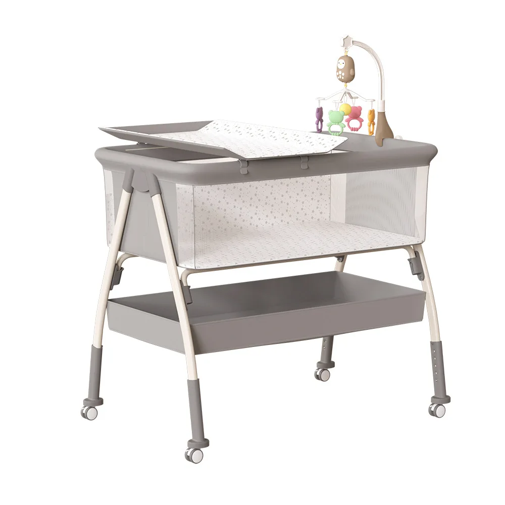 Movable Crib Portable Two-in-one Foldable Multifunctional Newborn BB Bed Splicing Bed for Infant Nursery Room