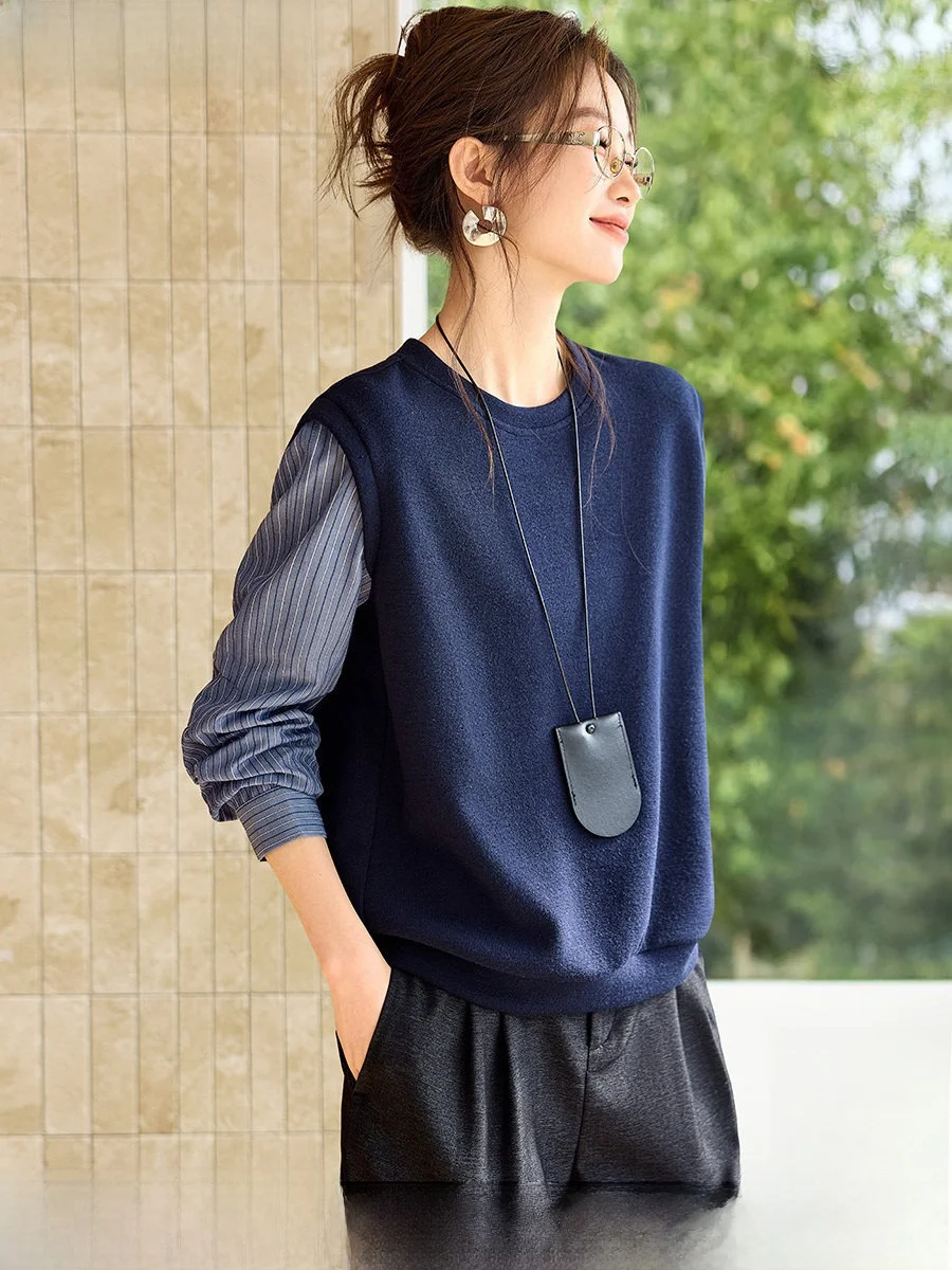 

Повседневный свободный свитшот с длинными рукавами и круглым вырезом, дизайн с цветовыми блоками, новинка весенней коллекции, женская удобная кофта из смесового полиэстера