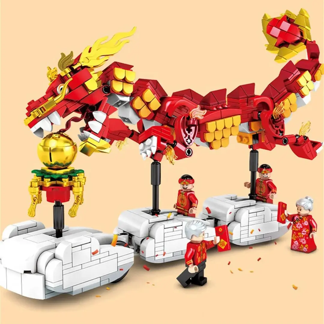 Dragon Dance Building Block para Crianças, Montagem de Tecnologia, Desenho Eletrônico, High TechToys, Ano Novo Chinês, Presentes de Natal