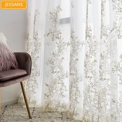 French Light Luxury Princess Embroidery Hollow Blank Gauze Lace Screen Curtains for Living Room Bedroom Bay Window Customization