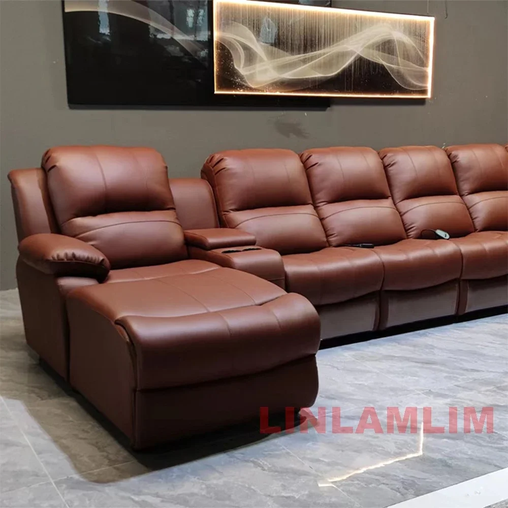 أريكة كرسي فاخرة كبيرة الحجم مع صالة تشيس - جلوس مسرح كهربائي منزلي، جلد طبيعي - لغرفة السينما #5