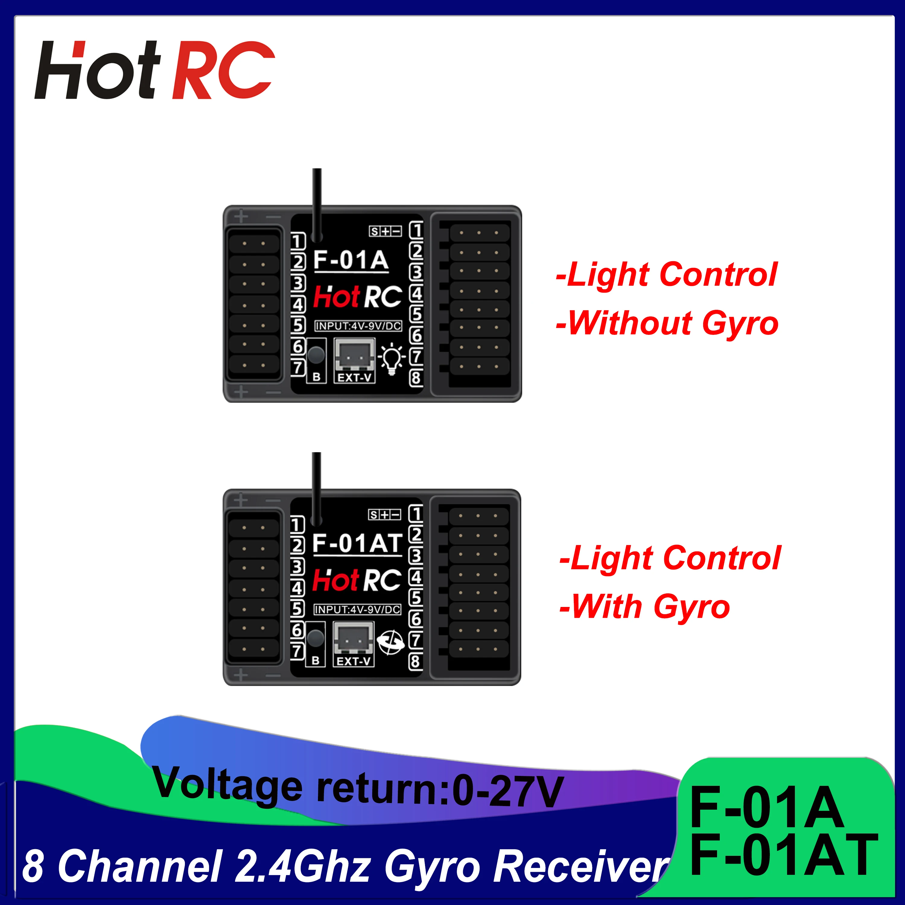 

HOTRC 8CH 8 Channel 2.4G Gyro F-01A F-01AT Voltage Return PWM Light Control Receiver for Transmitter RC Car Aircraft Tank Boat