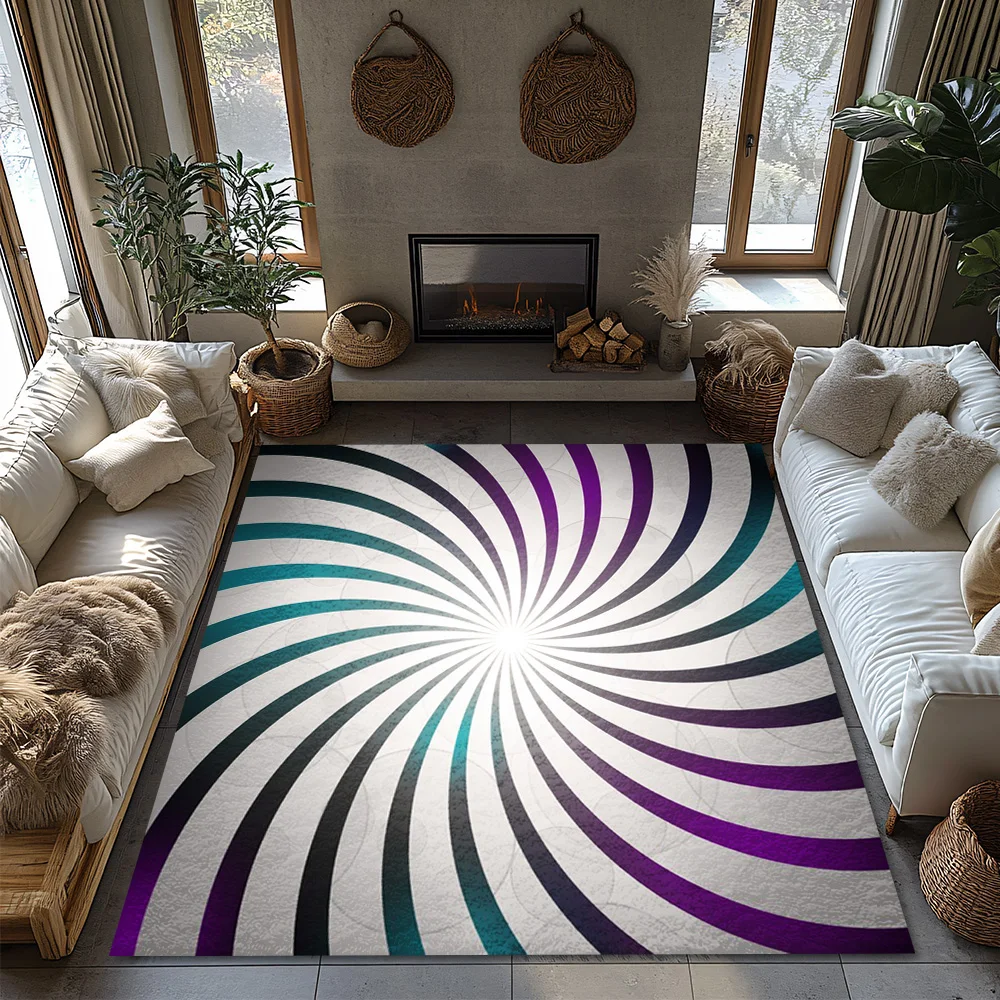 Tuniu Striped Round Rug Non-Slip Home Decor Indoor Outdoor Mat Living Room Floor Mat