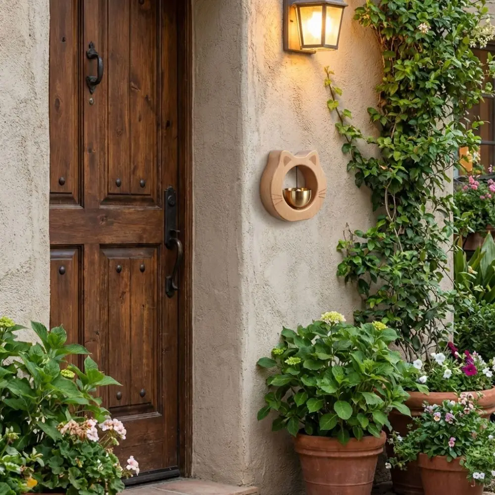 

Cute Magnetic Cat Wooden Doorbell Wall Hanging Solid Wood Door-sucking Doorbell Decorative Japanese Style Wind Chime Home Decor