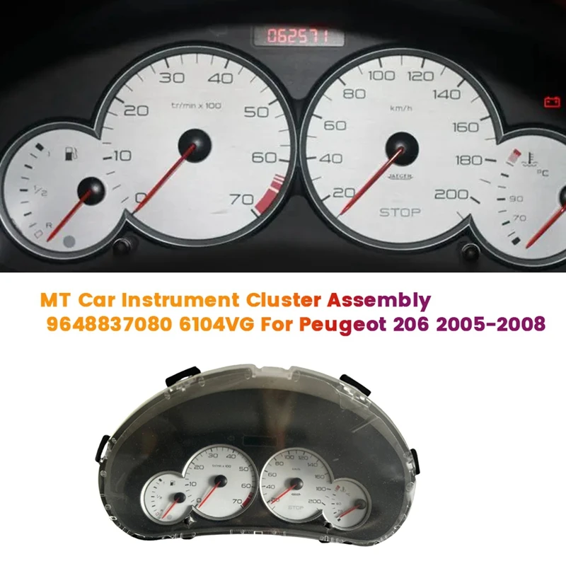 

MT Car Fuel Instrument Cluster Assembly 9648837080 6104VG for Peugeot 206 2005-2008 Instrument Meter Dashboard Manual