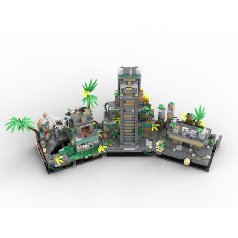 MOC-77015 Mayan Temple Ruins Diorama Bricks Rainforest Jungle Ruins Scene Treasure Blocks Pirate Adventurer Building block toy