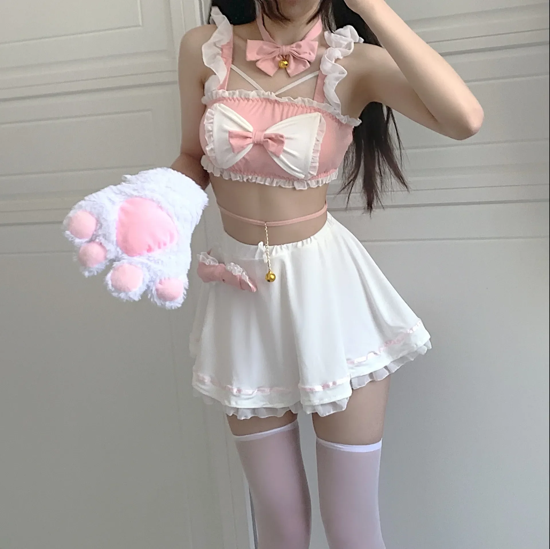 Anime Cute Kawaii Lolita Maid Dress Women Sexy Lingerie Mature Attire Aprontie Up Uniform Bow Tie Sweet Uniform Skirt Set