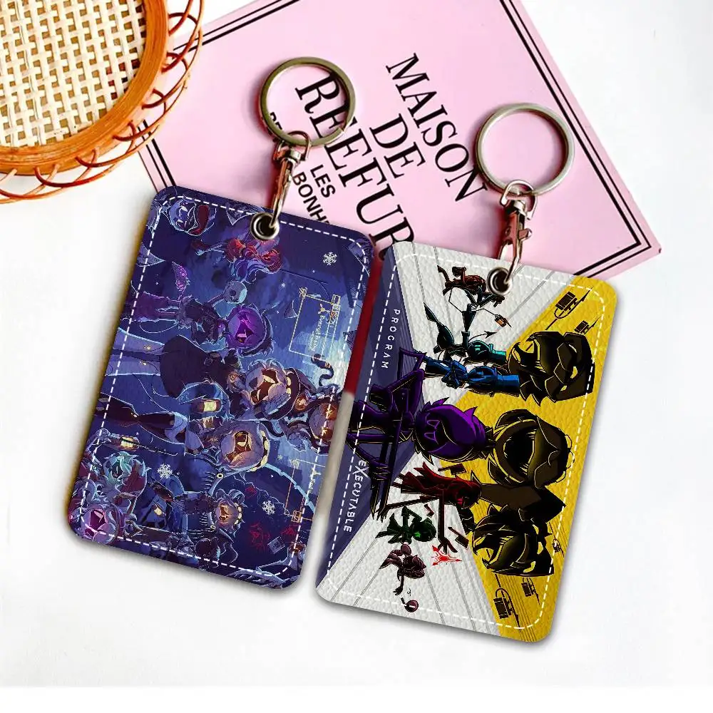 M-Murder Drones Rectangle ID Card Case Keychain Access Card Bag Key Tag Ring Leather Card Holder Key Ring Access