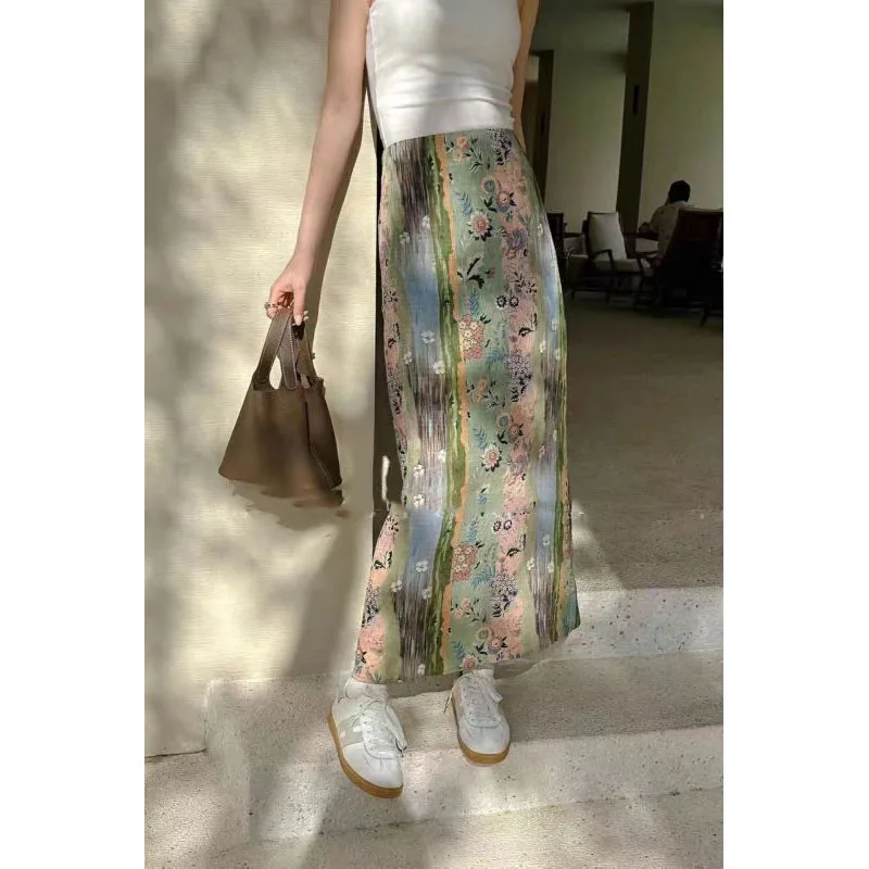 

Women's 2024 New Summer Fashion Vintage Loose Commuter Casual Simplicity High Waisted Slimming Versatile Spliced Floral Skirt