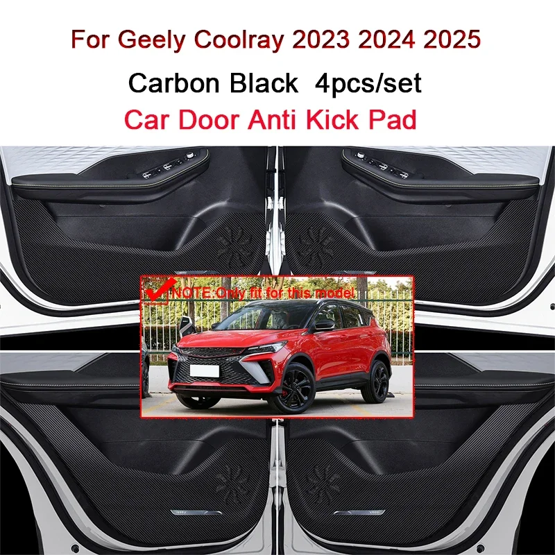 

For Geely Coolray 2023 2024 2025 Car Door Anti Kick Pad Carbon Fiber Leather Texture Anti Dirt Protective Sticker Auto Accessory