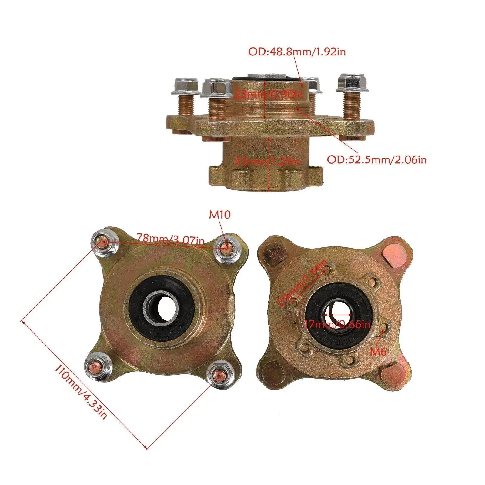 TDPRO 4 Stud Wheel Hub Front knuckle Spindle+Brake Caliper ATV Quad Big Bull Go Kart