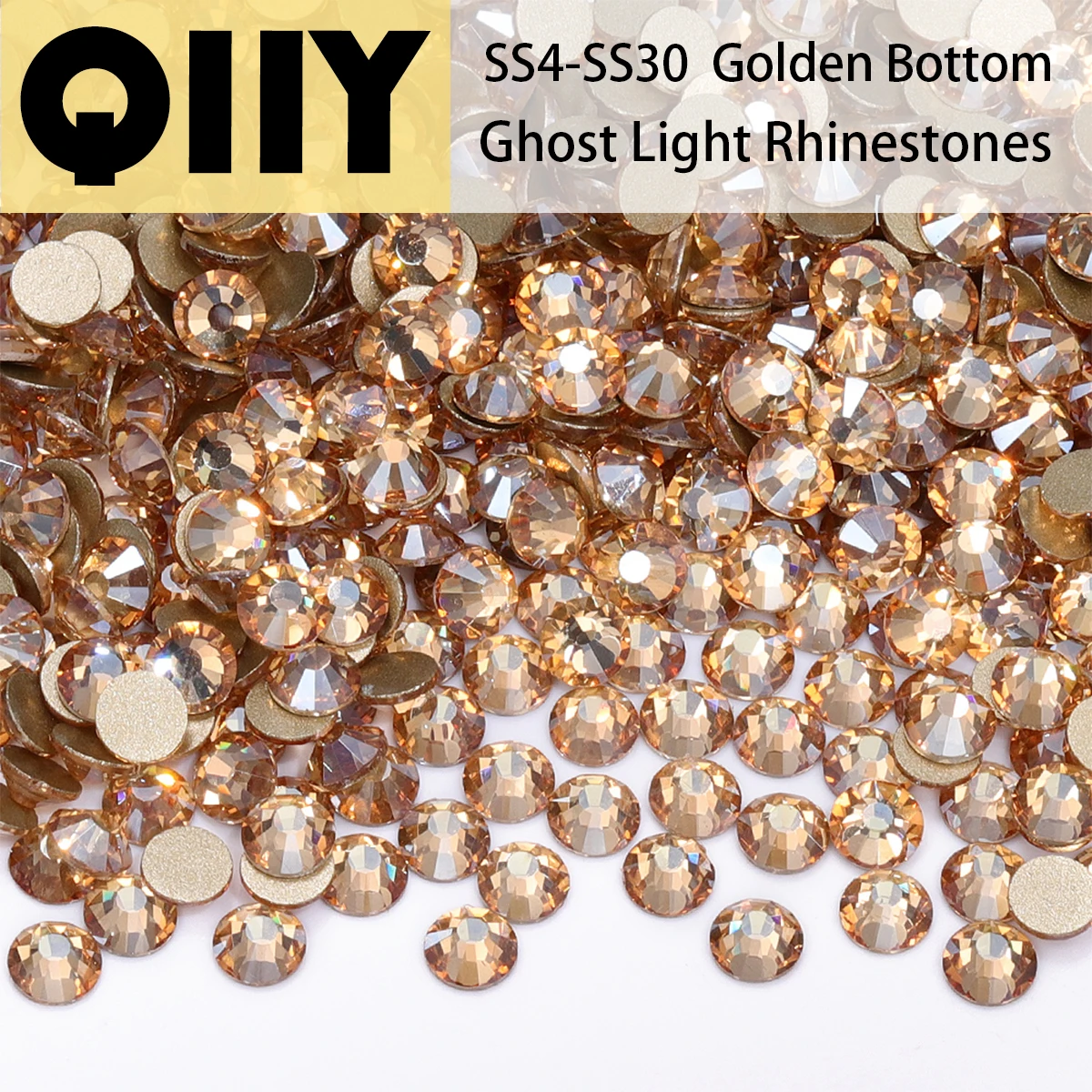 QIIY SS4-SS30 Ghost Light Glass Non Hotfix Rhinestones Glitter Nail Art Crystal Stones For Clothes Dress Decoration Diamond