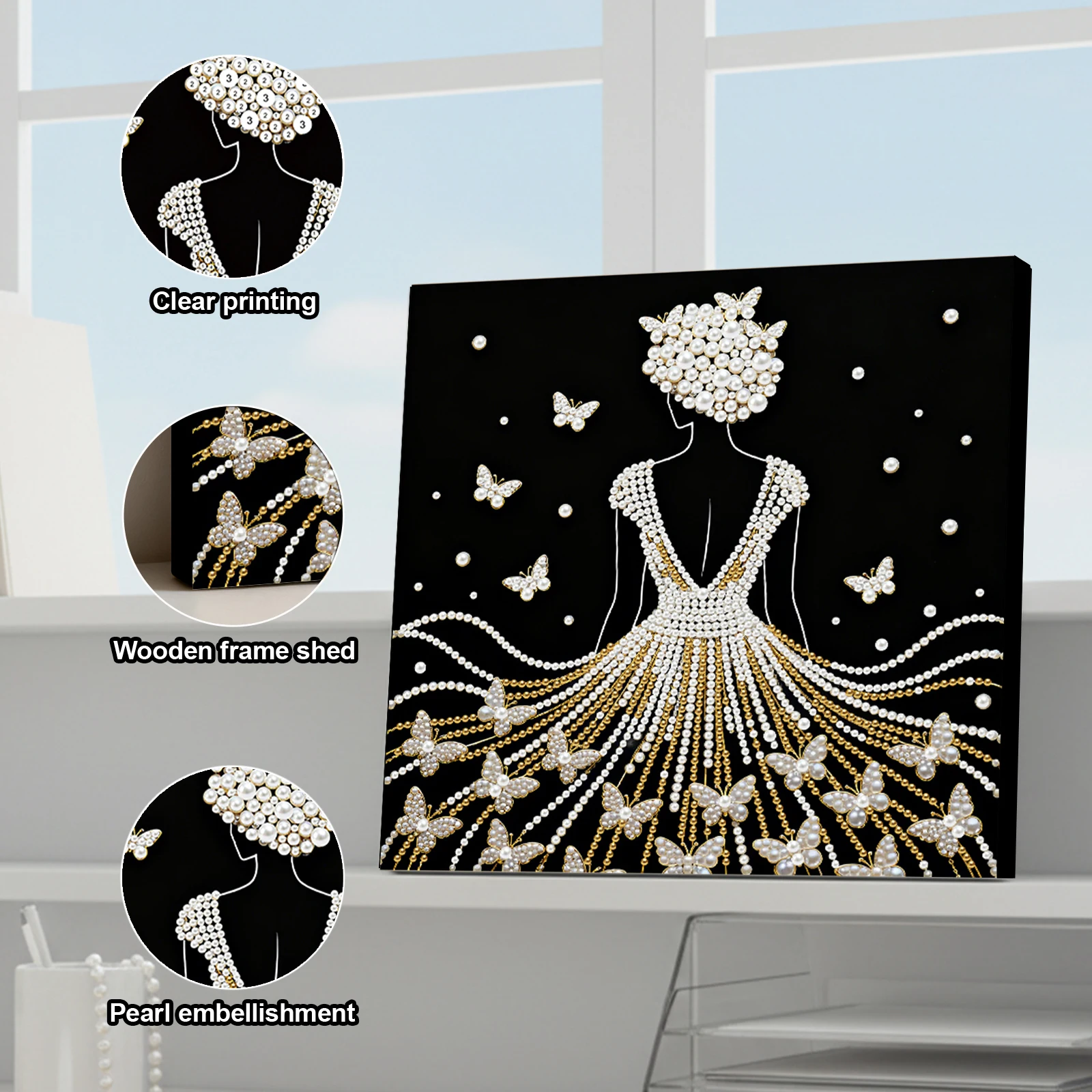 

DIY Pearl Painting Art Kits for Adults Beginners Home Wall Decor Pearl Gem Paintings Picture Arts Craft 25x25cm With Frame (ZZH015)