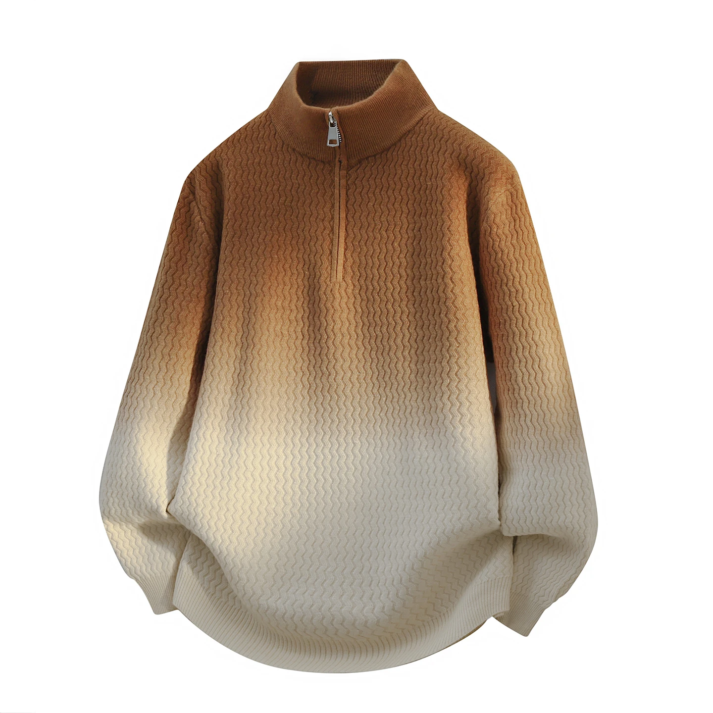 

Мужской вязаный свитер с градиентным цветом, утепленный, повседневный, в американском ретро-стиле, зимний, модный, брендовый, на молнии, стандартный крой, длинный рукав