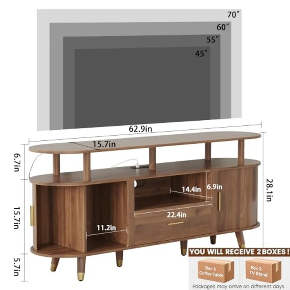 LED TV Stand and Coffee Table Set of 2 Lift Top Coffee Table with Storage TV Console Table with Power Outlet Living