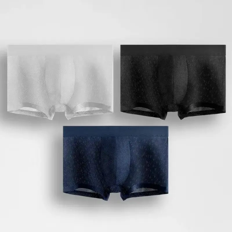 

Men's ice silk antibacterial underpants, breathable mesh waistband, summer thin, sexy and comfortable four-corner short underpan