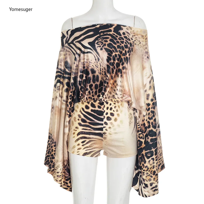 Yomesugar 2025 vrouwen Luipaard Print Speelpakjes Sexy Off Schouder Lange Mouw Skinny Een Stuk Romper Streetwear Party Clubwear
