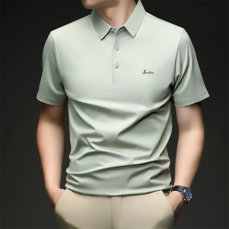 Lässiges Polo-T-Shirt für Herren, kurzärmelig, elastisch, atmungsaktiv, für Business, Büro, Alltag, Sommer, leichte Bluse – Detail 17