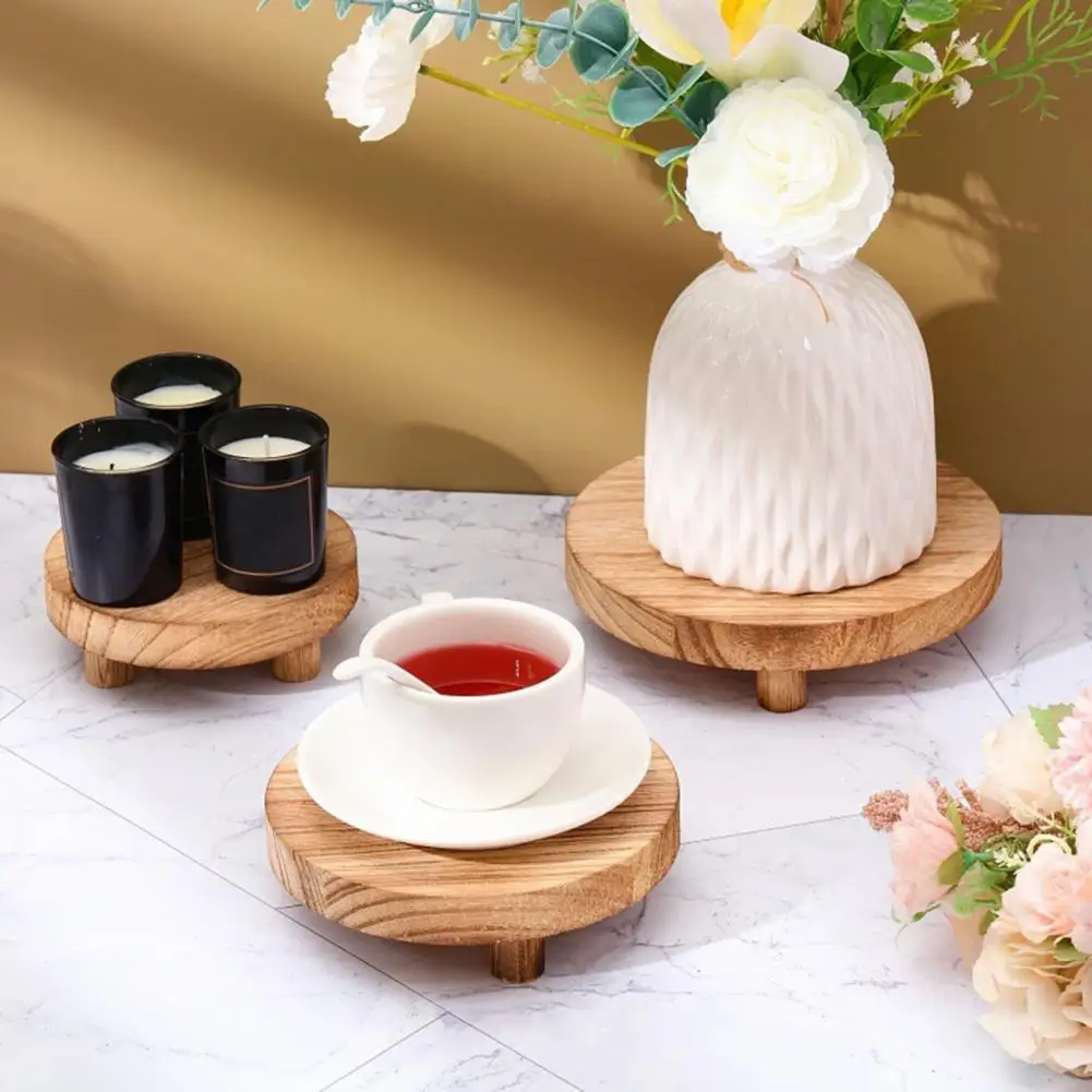 3Pcs/Set Wooden Coffee Mug Holder Decorative Round Stool Pedestal Flower Plants Pot Riser Display Stand Base With Legs 커피 잔 받침대