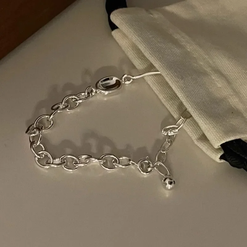 

925 Sterling Silver Geometric Charming Concave Bean Bracelet for Women Fine Jewelry Minimalist Accessories Wholesale