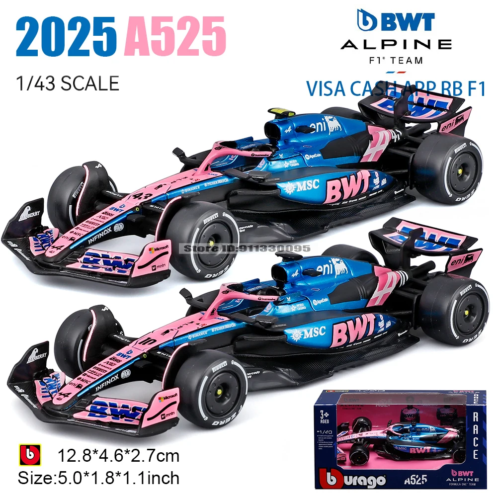

Bburago 1:43 2025 F1 Альпийский A525 # 10-Перьерский газет # Роскошный автомобиль из сплава Франко Colapinto 43, литая под давлением модель автомобиля, игрушка