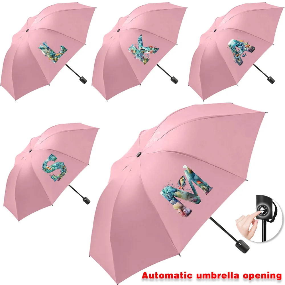 

UV Automatic Umbrella Sunshade Sunscreen Rain Umbrellas Cute Print Outdoor Picnics Hiking Tours Travel Essentials Fish Letter