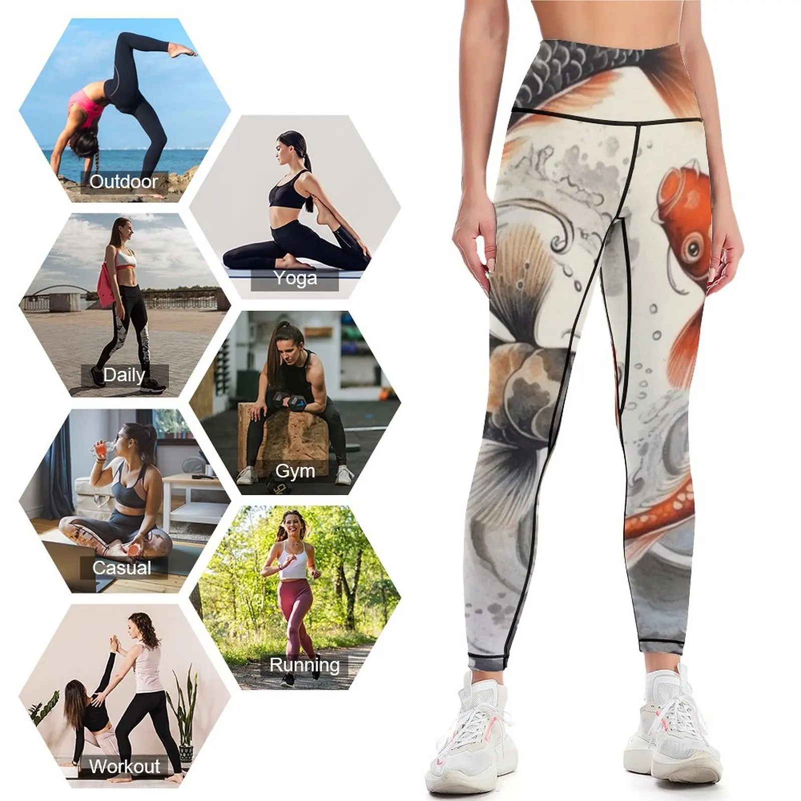 Ying Yang Koi Fish Japan Leggings sport set fitness set gym workout shorts Womens Leggings