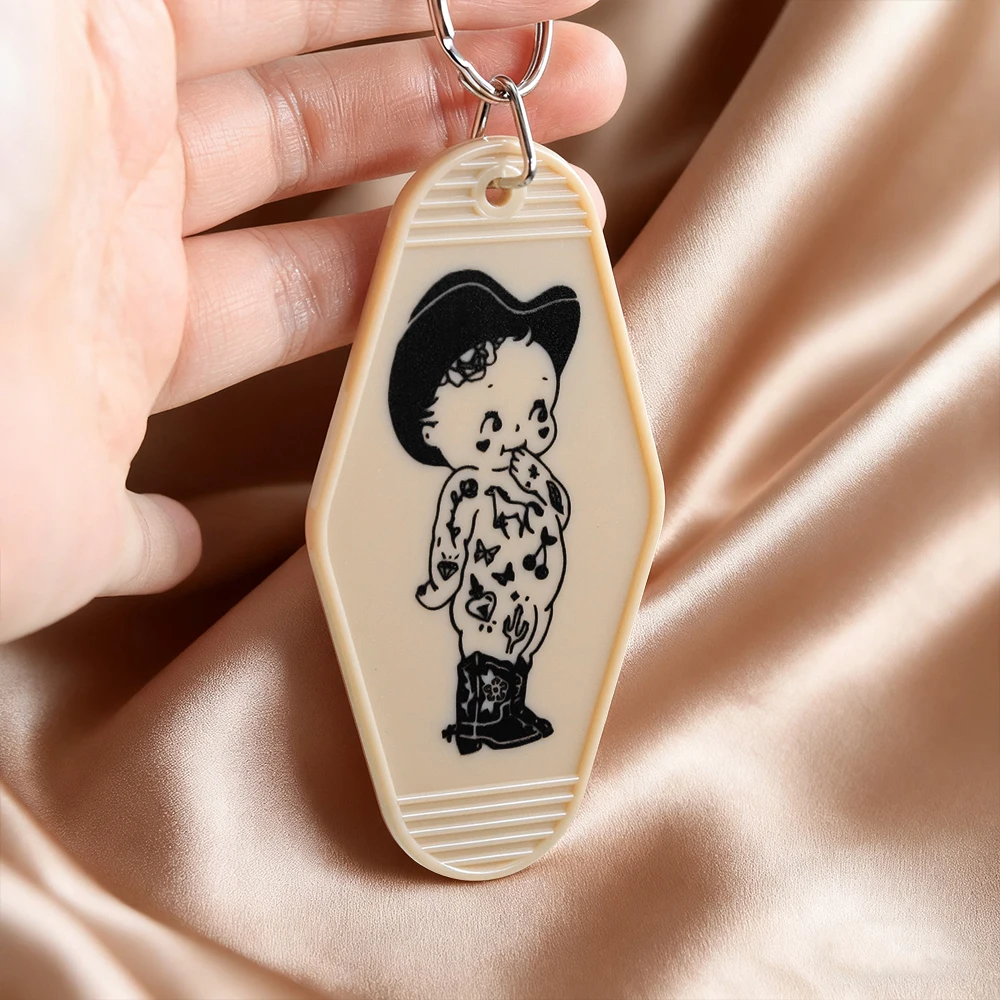West Cowboy Kewpie مفتاح العلامة الإبداعية شخصية كرتونية الأجهزة الطرفية المفاتيح أزياء الأطفال رسم بسيط البلاستيك Keytag هدية #2