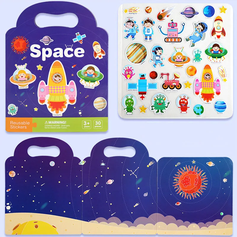 Portable Handheld Scene Sticker Books Cognitive Game Toys Animal Dinosaur Quiet Book Children Montessori Early Education Gifts