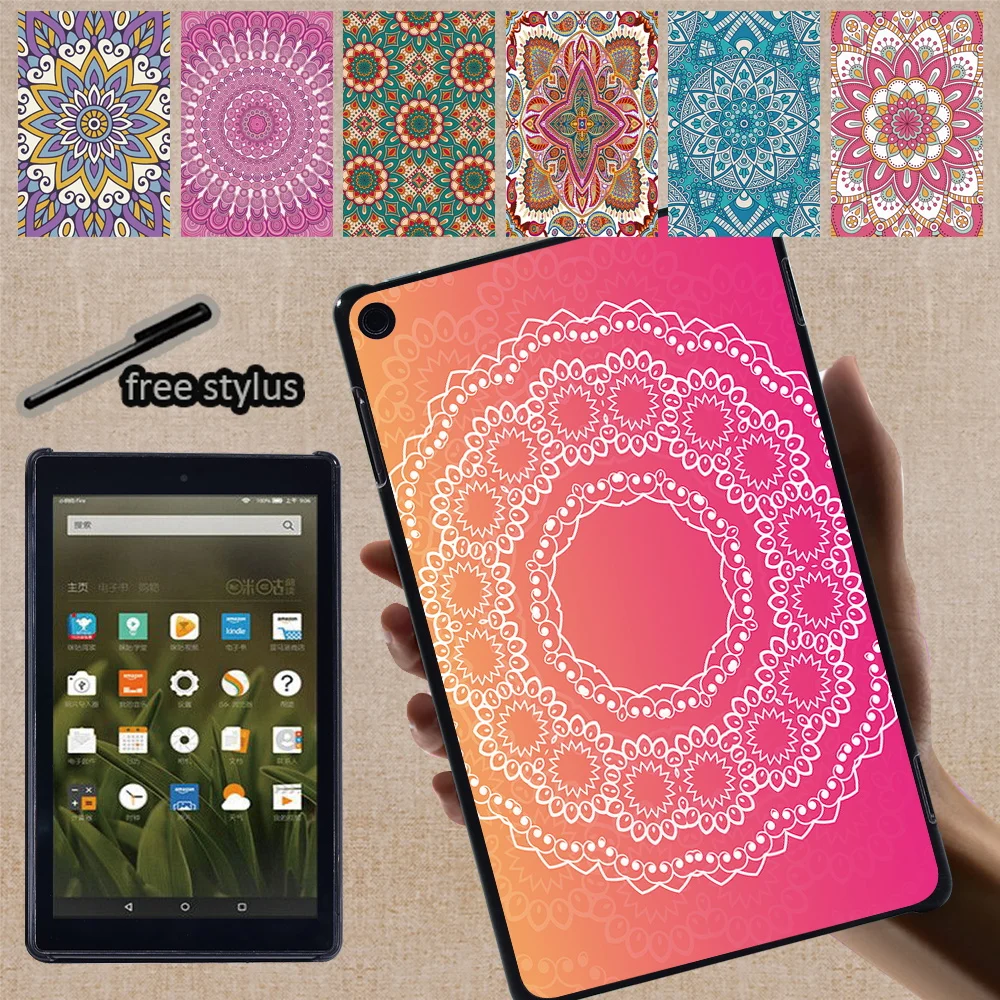 Tablet Case for HD 10 Plus/5th/7th/9th/11th/Fire 7(5th 7th 9th 12th)/ HD 8 Plus/6th/7th/8th/10th Mandala Pattern Hard Back Shell