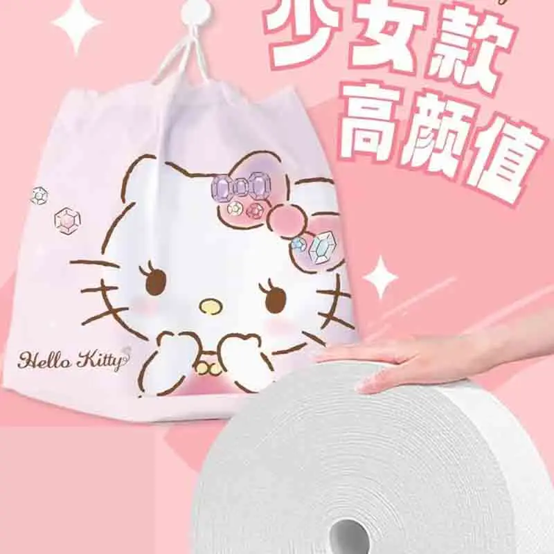 

Kawaii Hello Kitty Disposable Face Towel 2023 Cinnamoroll Pochacco One-Time Facial Tissue Family Hanging Facial Towel Roll Paper